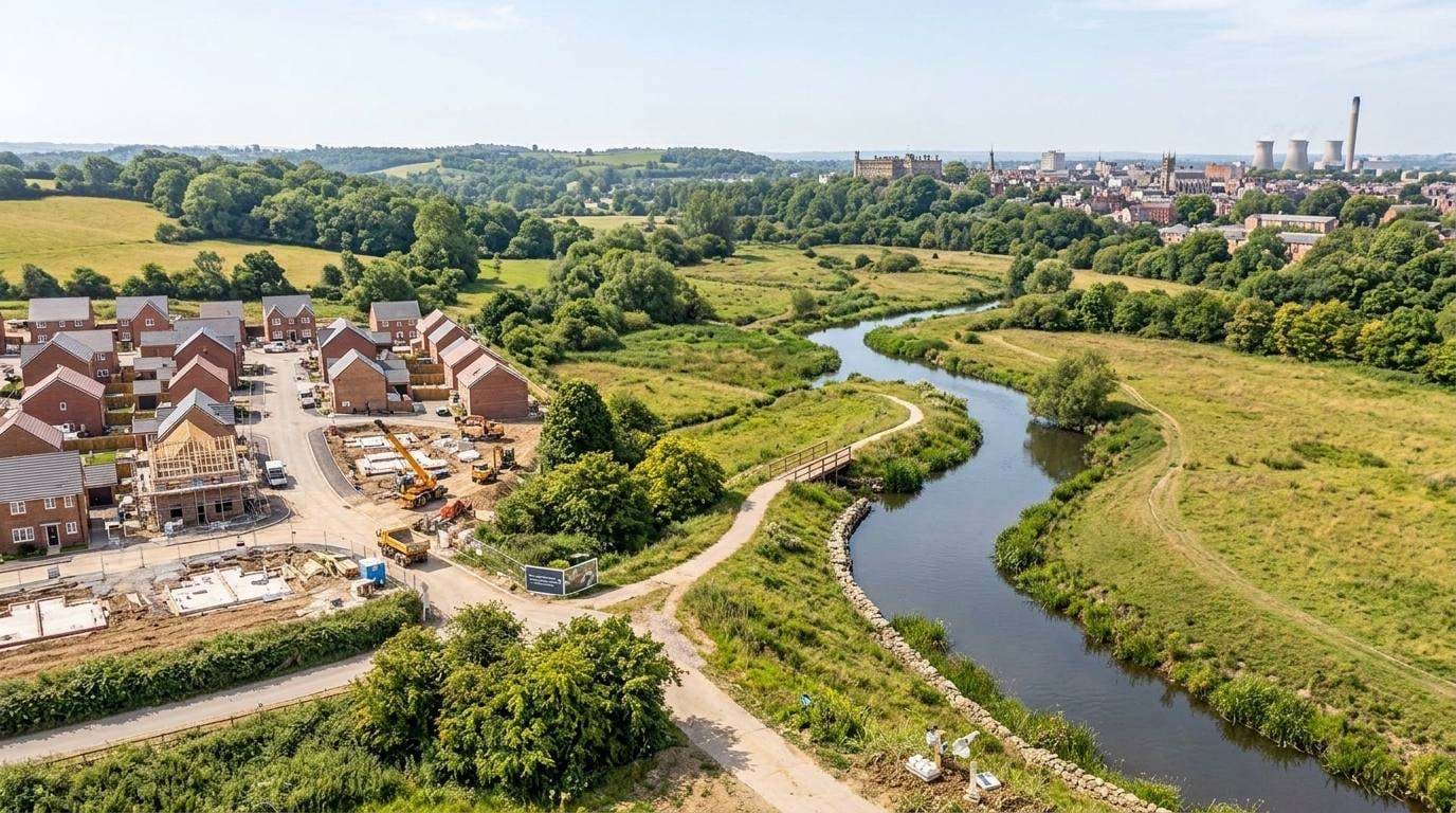 Residential development under construction beside a watercourse