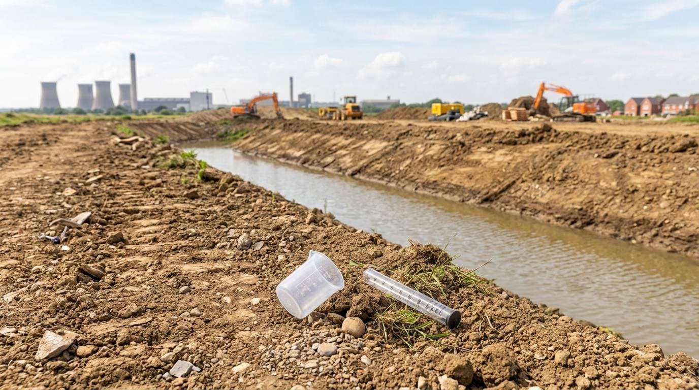 Drainage channel running through a construction site