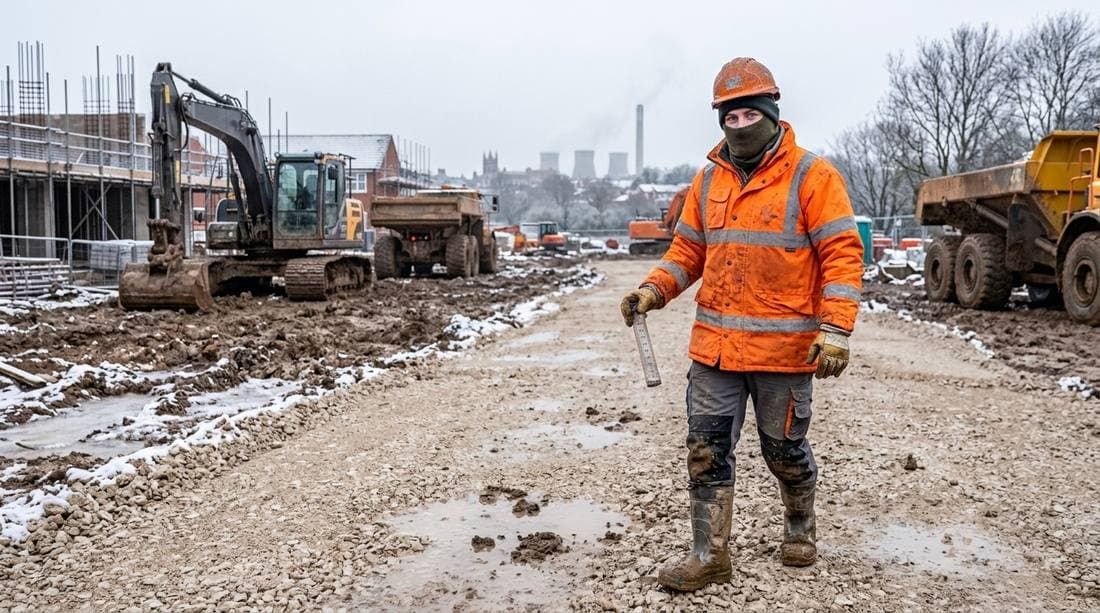 Site worker holding a turbidity tube on a construction site